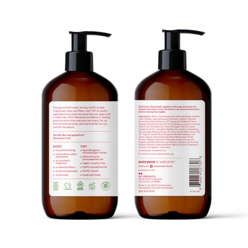 EVERYONE LIQUID HAND SOAP, 12.75 OUNCE (PACK OF 1), RUBY GRAPEFRUIT, PLANT-BASED CLEANSER WITH PURE ESSENTIAL OILS