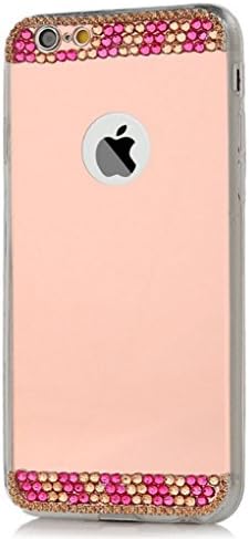 5S Case, Iphone 5 Case, TAIYANYU® 3D Handmade Bling Luxury Rose Gold Mirror Soft TPU Design Shiny Pink Crystal Diamonds Rhinestone Clear Cover for IPhone 5 5S 5SE with Soft Clean Cloth