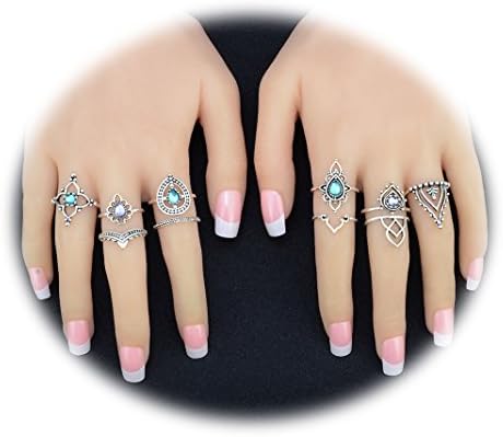Tuccpai Vintage Carved Flower Silver Ring Set For Women Joint Knuckle Stacking 7 Pcs/Set