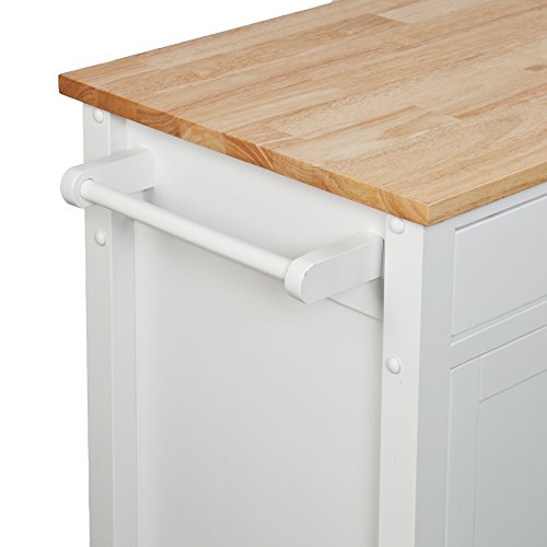 Southern Enterprises Rolling Kitchen Cart Island - Fixed Shelves w/Cabinet - White Finish w/Wood Top