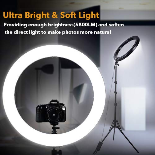 [Upgraded] 18inch LED Ring Light w/ 78" Stand, 720 LED 3200-5600K Warm/White, Digital Display Dimmable Video Light, Camera Phone Holder & Carrying Case, USB Power Output for Studio Makeup Live Vlogger - Thumbnail 3