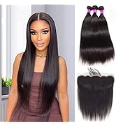 3 Bundles with Frontal Brazilian Virgin Straight Human Hair Bundles with 13x4 Lace Frontal Straig...