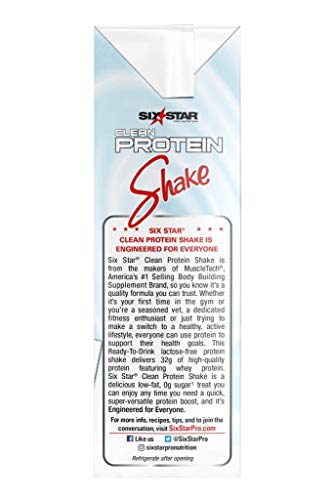 Six Star Whey Protein Shake, Ready to Drink, 32g Protein, 24 Vitamins and Minerals, No Sugar, Low Carbs, Low Fat, Lactose Free, Gourmet Chocolate Milk, 6 Servings (1.89L)