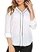 Soteer Women's Casual V Neck Loose Fit Roll Up Long Sleeve Chiffon T-Shirt Blouse Tops
