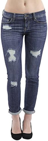 Eunina Women's Relaxed Stretch Skinny Jeans Slight Distress Medium Blue