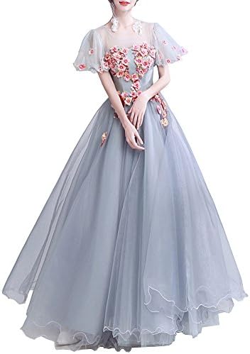 Shadi Bridal Women's Tulle Princess Sleeve 3D Flower Bridal Evening Bridesmaid Dresses Grey US26 Plus
