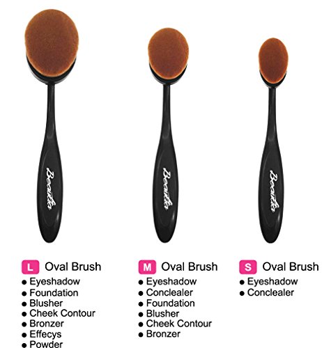 Beautia Oval Makeup Brush Set, Foundation, Concealer. Contouring Makeup Tools (3pcs Set 59110)