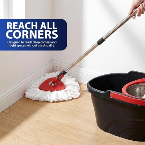 Easy Wring Spin Mop & Bucket Set with Foot Pedal – 360° Rotating Microfiber Floor Mop System with Stainless Steel Wringer, Adjustable Handle & 2 Reusable Mop Heads for Tile, Marble & Wood Floors