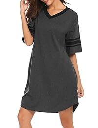 Camisón de algodón para dama, cuello en V, manga corta, pijama suelto y cómodo