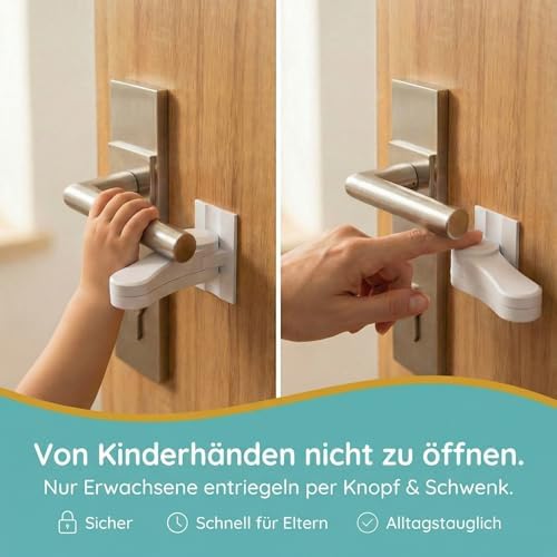 Seguridad para puerta infantil [2 unidades] – Seguridad infantil para puertas y puertas interiores – Seguridad infantil para puerta sin necesidad de taladrar, fusible para picaporte y cerradura de
