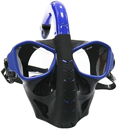 LJJTDS Full Face Snorkel Mask Adult Full Dry Anti-fog Snorkeling Equipment Tempered Glass Shatterproof Goggles,Blue