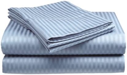 Full Size 400 Thread Count 100% Cotton Sateen Dobby Stripe Sheet Set Light Blue