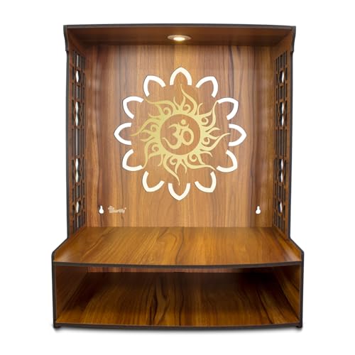 Heartily® Maha Mangal Beautiful Wooden Pooja Mandir for Home Temple for home and office Puja Mandir wall with LED Spot Light Size (H- 18, L- 15 , W-11 Inch)
