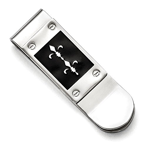 Chisel Stainless Steel Polished Enameled Fleur De Lis Money Clip