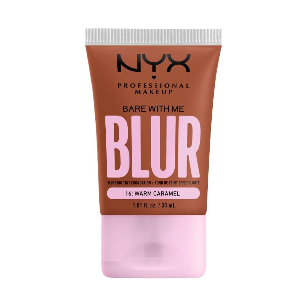 NYX Professional Makeup Blurring Tint Foundation, Medium Coverage, Matte Finish, With Niacinamide, Matcha and Glycerin, 12 Hours Hydrating, Bare With Me Blur, 30 ml, Shade: Warm Caramel
