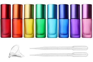 USROMMANER 5ml 8 Colour Frosted Glass Roll On Bottles,Empty Portable Essential Oil Glass Roller Bottle With Stainless Steel Roller Balls Perfume Roll-On Bottle with Lids-8 Pack