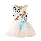 Sunsent Girls Summer Sleeveless Floral Dress One Piece Skirt Tutu Sundress