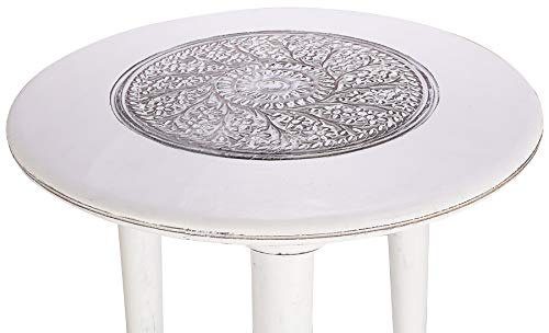 Wooden Table with 3 Legs Pillar, Coffee Table Wood, Modern Round Coffee Table, Side Tables, Entryway Table, Living Room Side Table for Magazines, Books and Plants-18x22 Inch Antique White