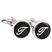 HJ Men's 2PCS Rhodium Plated Cufflinks Silver Initial Letter Shirt Wedding Business 1 Pair Set Black T
