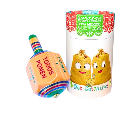 Dos Costalitos Toma Todo Pirinola Mexicana de Madera - 3 inch Traditional Mexican Wooden Spinning Top Put and Take Game Juegos Mexicanos de Mesa Adult Party Fiesta