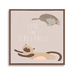 Framed Canvas Wall Art for Living Room, Bedroom Cute Cartoon Cats Canvas Prints for Home Decoration Ready to Hanging - 16x16 inches