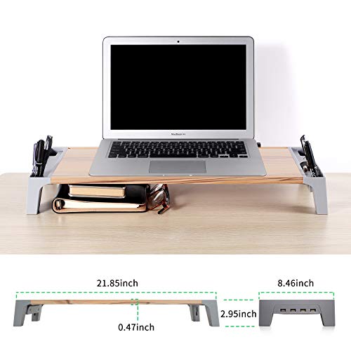 Monitorständer für Computerbildschirme-Computer Stand Riser mit USB-Anschlüssen-Monitor Riser mit iPad-Halter und Kabelmanagement