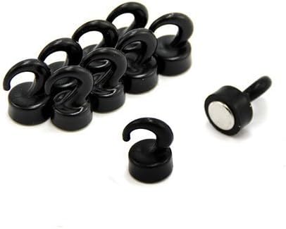 Black Plastic Mini Magnetic Hooks for Fridge Office, Whiteboard, Noticeboard, Filing Cabinet, 12mm Dia x 20mm Tall, 1kg Pull