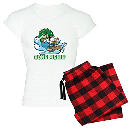 Royal Lion Women's Light Pajamas Gone Fishin Fishing Fisherman - Red Plaid, Medium