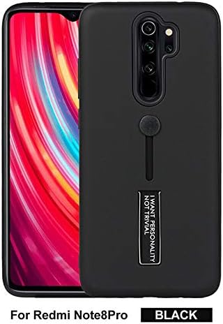 Casodon Kick Stand Personality Case Hard Back with Finger Strap Stand Back Cover for Mi Note 8 Pro - Black