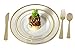 Plastic Plates Disposable-Silverware Combo | Elegant Gold Rimmed Dishes and Plastic Gold Cutlery Dinner Service | Service for 24 (129-piece Bulk Set) IVORY / GOLD