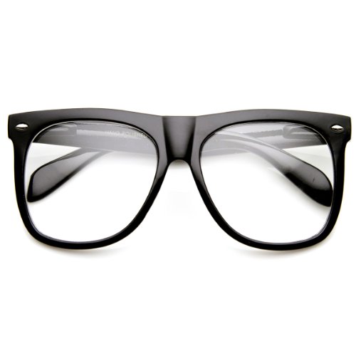 Large Bold Oversized Modified Clear Lens Horn Rimmed Sunglasses (Black)