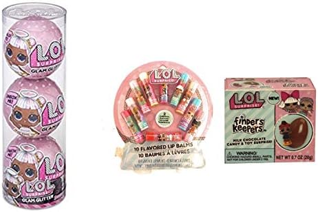 LOL Surprises 3 Pack Glitter Glam, Gift Bag 10 Pack Lip Balm, LOL Finders Keepers Chocolate Egg Surprise
