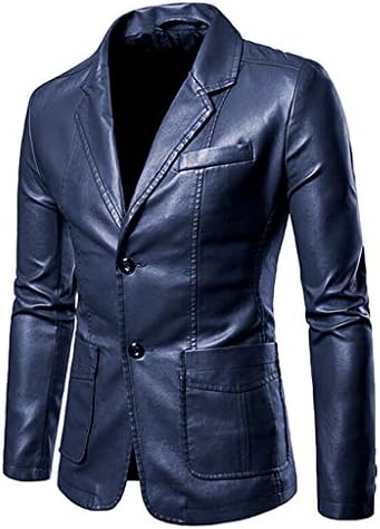 JJHAEVDY Leather Blazers for Men - Mens Casual Leather Jacket & Sports Coat Notched Lapel Two Button Suit Jackets