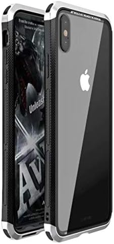 Aerospace Aluminum Frame + 9h Transparent Tempered Glass Back Plate, CHEETOP [Not Affect Wireless Charge] Slim Light Metal Case for iPhone Xs Max (Silver)