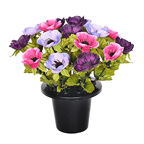 Sincere Floral Artificial Purple Anemone Memorial Grave Pot