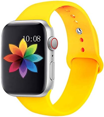 MORFU Band Compatible with Apple Watch 38mm 42mm 40mm 44mm for Women Men, Soft Waterproof Silicone Replacement Band, 38mm/40mm S/M, Mango Yellow