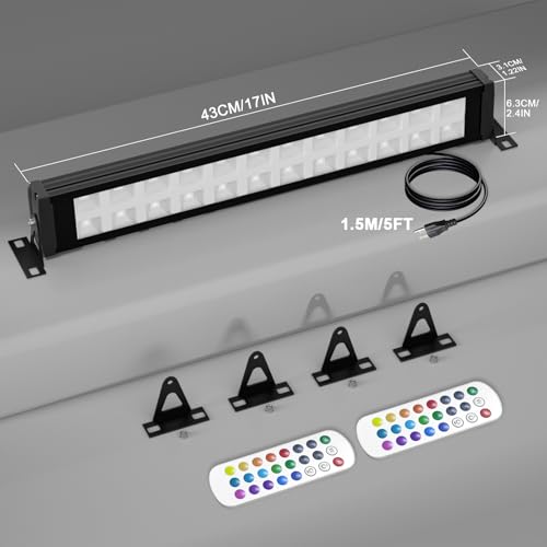 Reflector LED Exterior RGB 50W 2Pce, Barra Luz LED RGB de Pared con Temporizador y Memoria, Luz de Fiesta Pared con Control Remoto y App 2.4GHz,16 Millones Colores para Fiesta