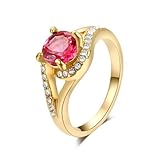 Yoursfs Gorgeous Cocktail Ring 18k Rose Gold Plated Shinning Crystal Ruby Gemstone Ring for Women