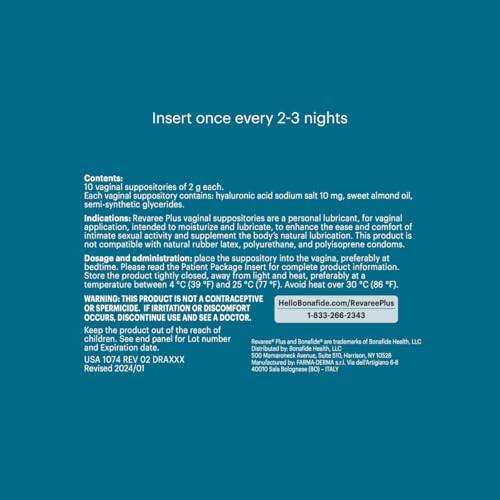 Revaree Plus by Bonafide. Vaginal Moisturizer with 10mg Hyaluronic Acid & Soothing Sweet Almond Oil. — 2-Month Supply (20 Inserts)