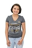 Harley-Davidson Womens Burning Brightly B&S Synthetic V-Neck Charcoal Short Sleeve T-Shirt - XL