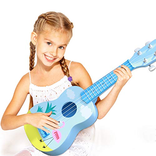 YOLOPLUS+ Kids Ukulele Guitar Toy Simulation 4 Strings Children Musical Instruments Educational Learning for Toddler Beginner Keep Tone Anti-Impact (21 Inch Flamingo)