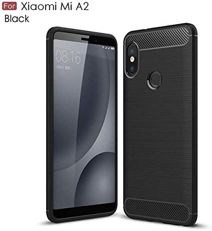Dashmesh Shopping® Rugged Armour Shock Proof Brushed Carbon Fibre Texture Slim Profile TPU Phone Back Case Cover for Mi A2 - Carbon Black
