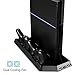 PS4 Vertical Stand Controller Charger with Cooling fan, Jelly Comb PlayStation 4 Charging Station with Dual Charger, Best PS4 Cooler Accessories with USB HUB - Black