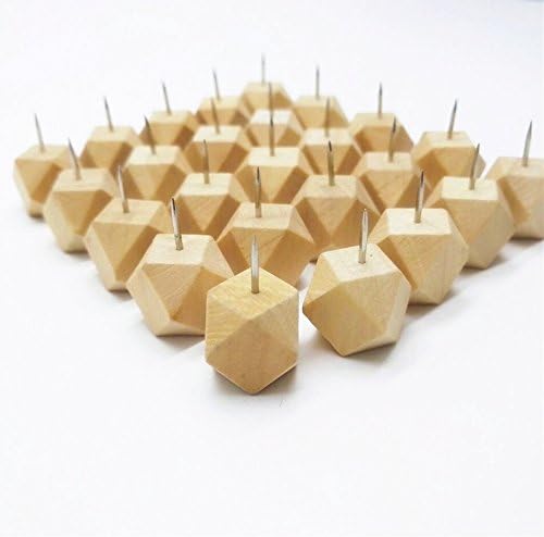 Box of 25 Pcs Geometric Wood Push Pins or Thumb Tacks Decorative Novelty Style,Push Pins for Map,Photos and Calendar from Devis