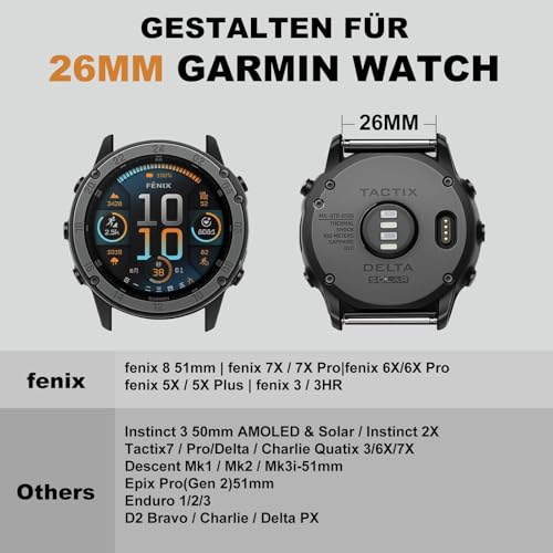 Titanium Strap for Garmin fenix 6x/6x Pro, Easy Fit 26mm Titanium Bracelet for Fenix 5x/5x Plus/7x/7x Pro/8/8 pro 51mm/3/3 HR/Tactix 7/Tactix 7 Pro/Epix Pro 51mm/Garmin Enduro 3/Descent MK1/2 /2i