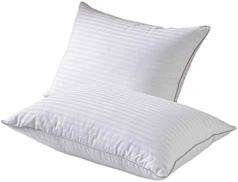 SNOWMAN Luxury Goose Down Pillow Sleeping (Set of 2) King Size Pillow - 100% Cotton Shell Anti-allerge Breathable Fresh, Blue (Stripe:2 Pillows)