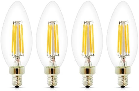 Super Bright LED Candle Filament Light Bulb E12 Base 4 Watt C35 Chandelier Light Bulbs 450 Lumens 2700K Candelabra Blunt Tip 40W Incandescent Equivalent Replacement 4 Packs
