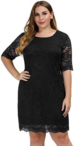 Women's Plus Size Stretch Lace Short Sleeve Cocktail Party Shift Dress