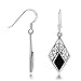925 Sterling Silver Bali Inspired Black Onyx Gemstone Filigree Dangle Hook Earrings