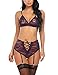 Avidlove Women Lingerie Set with Garter Belts High Waisted Lace Teddy Strap Bodysuit Babydoll Purple